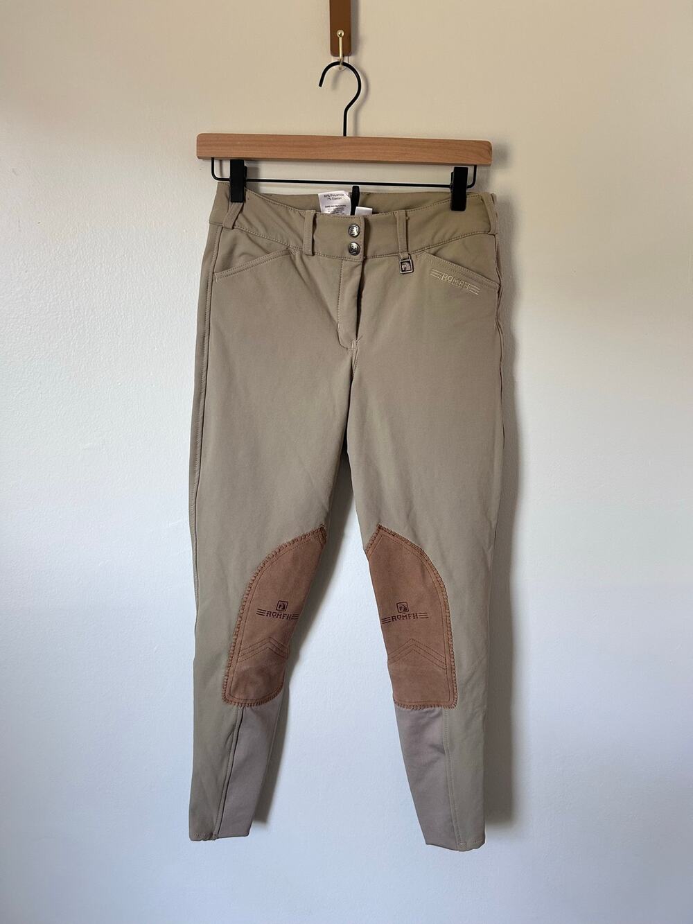 Romfh Equestrian Breeches Tan Beige Horse Riding Pants Knee Patch Size 26R